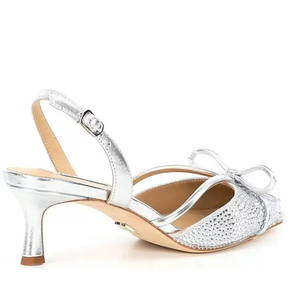 Badgley Mischka Angelina Satin Rhinestone Pumps Size 8